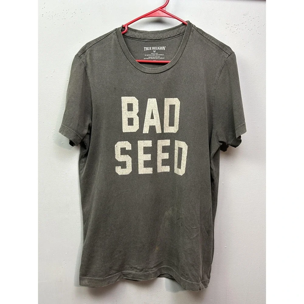 True Religion Shirt‎ Mens Small Charcoal Bad Seed Skull Graphic Tee Made in USA
